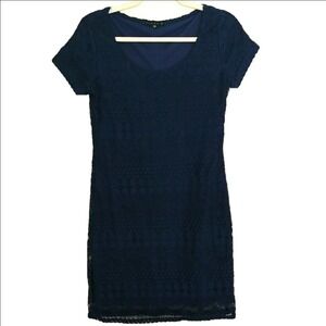 Tiana B Lace Sheath Dress Womens Size S Navy Blue Short Sleeve Scoop Neck